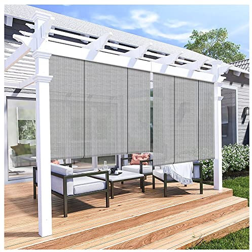 XXIOJUN Outdoor Rollo - Außenbeschattung Fenster Jalousien - Privatsphäre Patio Sonnenschutz Rollo Für Pergola Deck Porch Gazebo Balkon (Farbe : Hellgrau, Größe : 4' Wx8.3' H)