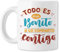 Enamorados - Todo es más bonito si lo comparto contigo- Taza original de café para regalar en San Valentín para novio, novia, con frase y dibujo, ideal enamorados. Cerámica blanca …)