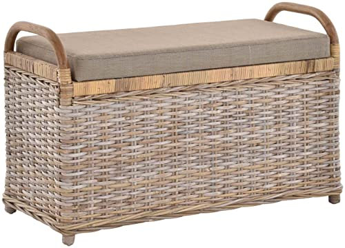 Korb-Outlet Rattan Sitzbank Sitzhocker mit Stauraum Rattanhocker mit Deckel Hocker (Groß Natur Grau)