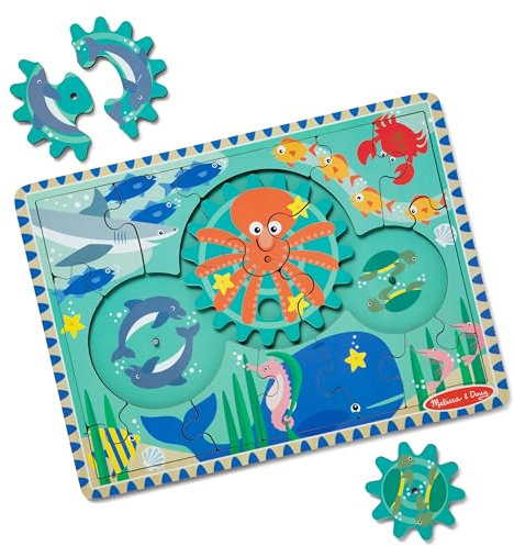 Melissa & Doug Unterwasser-Puzzle aus Holz mit drehenden Zahnrädern – 18 Teile