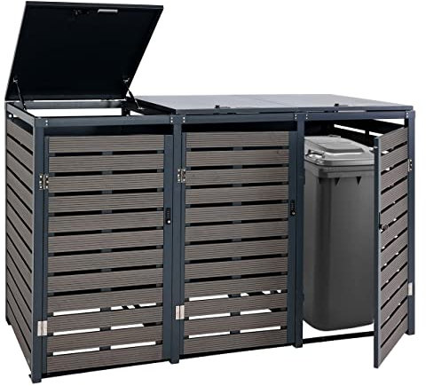 3er Mülltonnenverkleidung HWC-K14, Mülltonnenbox Mülltonnenabdeckung, 119x205x84cm WPC Metall 109kg - anthrazit