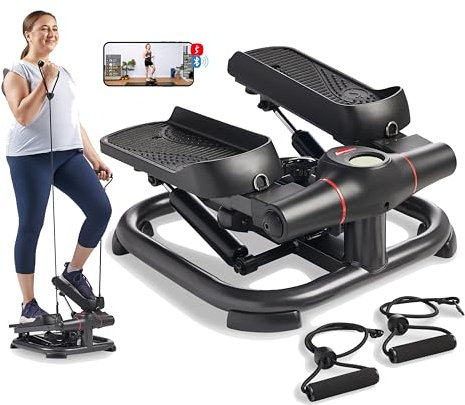 Sunny Health & Fitness 2-in-1 Premium Power Stepper mit Widerstandsbändern, gelenkschonendes Cardio, platzsparend, höhenverstellbar und optionaler SunnyFit App mit erweiterter Bluetooth-Konnektivität.