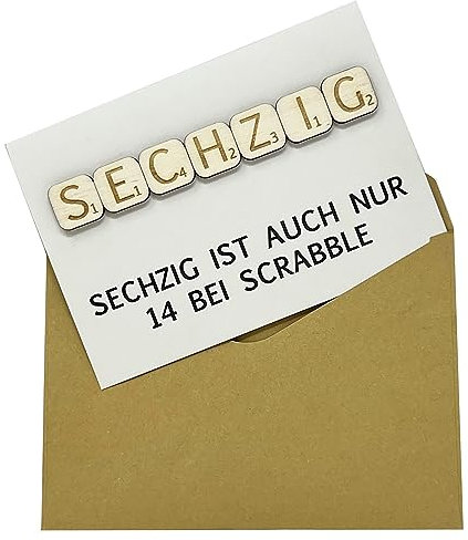 Woodland Mail Lustige Geburtstagskarte mit echten Holzsteinen auf der Vorderseite - Scrabble-Stil (60 Geburtstag)