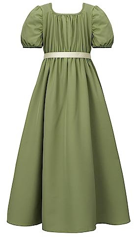 FRIUSATE Victorian Girl Dress, Regency Dresses for Girl, Satin Sash Ruffled Puff Sleeve Long Dress for Parties, Gala and Masquerade(l Oliver)