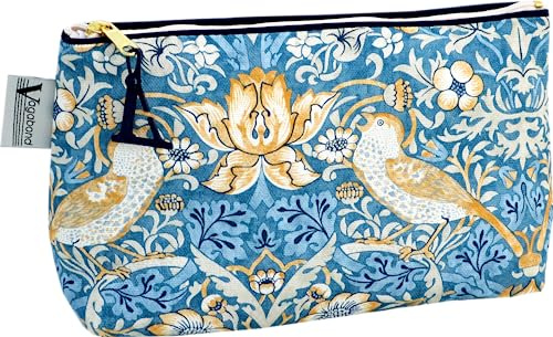 William Morris Strawberry Theif Sack Bag, blau, 21cm x 13cm x 6cm, Weiche Tasche mit Reißverschluss
