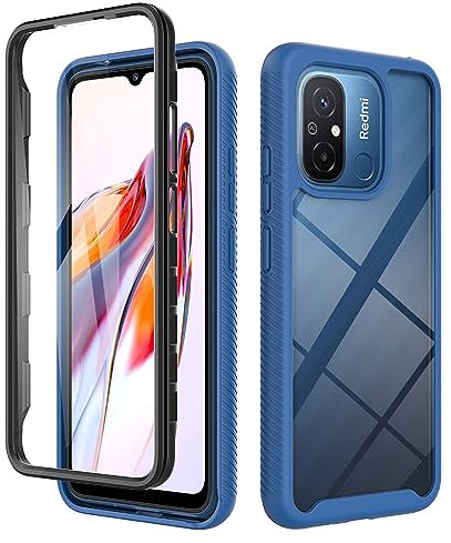 ESTH® Funda para Xiaomi Redmi 12C [Protección Completa Anti-caída de 360°] Carcasa Transparente de Grado Militar con Protector de Pantalla Incorporada, Azul Oscuro