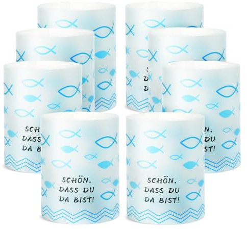 TRUEIN 20 Windlicht Tischlicht Deko, Windlicht Fisch Tischdeko, Erstkommunion Lichthülle Deko für Kommunion Taufe Konfirmation, Schön DASS Du Da Bist, Taufe Teelichter Deko für Mädchen Junge
