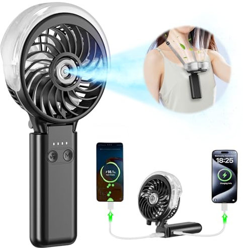 HandFan 5200mAh Handheld Misting Fan with Portable Charger, 34ml Water Tank, Rechargeable PersonalFan, Spray Water Mist Fans, Electric Mini Hand Fans for Beach Travel Outdoors