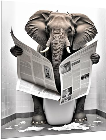 DARO Design - Bilder Deko Gäste WC Wandbild Badezimmer Bad Toilette Kunstdruck Bild auf 6mm HDF 56x84 cm Elefant Wanddeko - lustige Wandbilder Leinwand Poster Aesthetic Room Decor Elephant