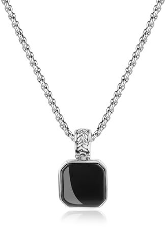 COAI Geschenkideen Herren Boxkette mit Viereckigem Anhänger aus Onyx 60cm