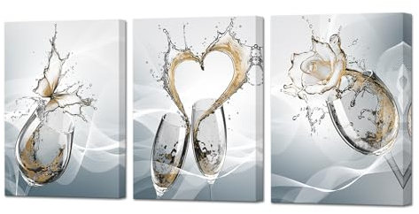 Wine Wall Art Splatter Liquid Rose Canvas Picture Kitchen Wall Decor Gold Wine Cup Painting Print for Dining Room Restaurant Bar