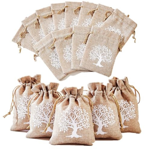 25 pcs Sacchetti Albero della Vita Bomboniere Bambini Portaconfetti Iuta Comunione Cresima Confetti Regalo Decorazione per Prima Comunione Cresima Battesimo Matrimonio 8 * 10cm