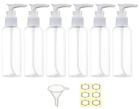 Apstaqeoo 6Pcs 100ML Empty Travel Bottles Plastic Pump Bottle Lotion Dispenser Bottle Set Refillable Makeup Cosmetic Container TSA Approved for Toiletries Shampoo Massage Cleansing Oil (Transparent)