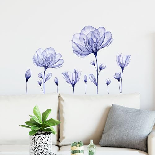 astylishome Bedroom Wall Stickers for Adults Purple Wall Stickers & Murals Flower Decals Floral Walls Art Sticker Stick on Wallpaper for Living Room Bathroom Nursery Home Decor 0307