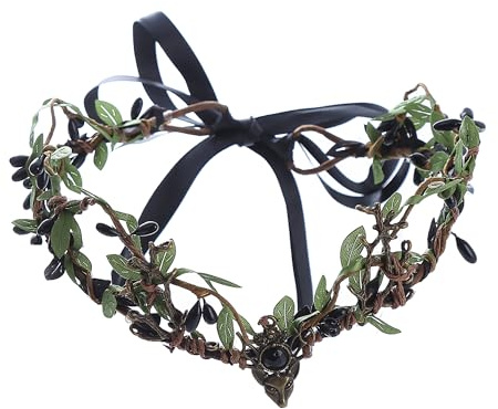 Brikuinr Flower Crown Floral Wreath Headband Halo Headpiece with Rhinestone | Hair Wreath for Halloween Renaissance Wedding Party Prom Cosplay Costume Masquerade, Bridal Photo Props, Beach Black