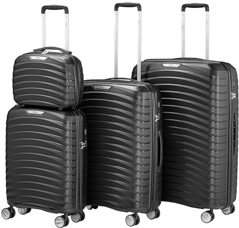 Zelsius Lot de 4 valises rigides en ABS avec serrure à combinaison TSA - 4 roulettes doubles et cloison intérieure - Valise rigide - 4 pièces - Grande valise, Noir , Ensemble de valises