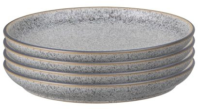 Denby - Studio Grey 4 Piece Medium Coupe Plate Set - Dishwasher & Microwave Safe Crockery - Unique Hand Glaze Effect - Versatile Piece - Ceramic Stoneware - Chip & Crack Resistant - L21xW21xH2.5