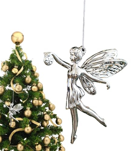 Silberner Weihnachtsschmuck, Weihnachtsbaumschmuck, Weihnachtsdekoration, glänzend, niedlich, Elch, Fee, Schneeflocke, Weihnachtsbaum, Anhänger für und Mädchen