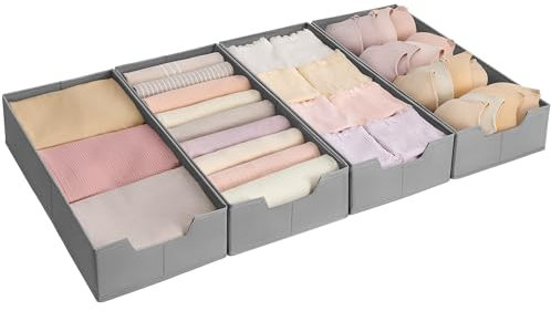 SONGMICS Lot de 4 Organiseurs de Tiroirs à Sous-vêtements, pour Commodes IKEA PAX, sans Séparateurs, Pliables, 50 x 22 x 10 cm, pour Chaussettes, Cravates, Gris Tourterelle RUS013G01