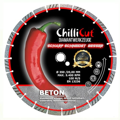 ChilliCut Chilli-Roxx Diamanttrennscheibe 350mm x 20,0mm – Universalscheibe für Beton, Granit & Stahlbeton – Profiqualität für Winkelschleifer & Baustellen – Trocken- & Nassschnitt