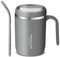 Kytpyi Tasse a Cafe, Gobelet Isotherme avec Paille, 400ml Anti-brûlure Mug Isotherme Acier Inoxydable à Double Paroi avec Couvercle pour Maison Lécole Bureau (Gris)