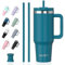 Watersy Gourde Isotherme 1,2 L avec 2 Pailles, Gobelet à Café anti-Fuite, Isotherme Sous vide avec Couvercle à vis sans BPA, Gourde Rafraîchissante Pendant 12 Heures, Lagon
