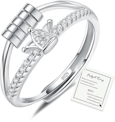 HEEYA Anxiety Ring Kaiserkrone für Damen Silber 925 Angstring mit 5A Zirkonia Offen Verstellbar Anti Stress Ring mit Perlen Spinner Fidget Ringe Frauen Hypoallergen Stimmungsring gegen Stress