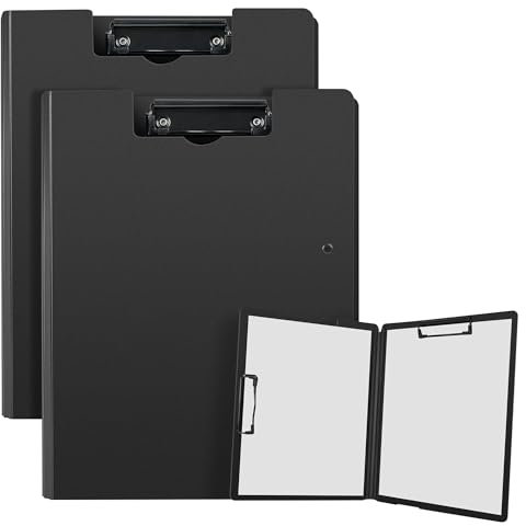 Vonsera 2 Porte Document, Porte Bloc A4 avec Pince, Porte Documents A4 avec Couvercle pour Bureau, Chantier, école, Noir