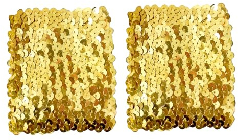 Hybursky Glitzer-Handgelenkmanschetten für Damen, glänzende Pailletten, elastisch, glitzernd, Handgelenkschlaufe für 80er-Jahre-Party, Disco-Party, Bühnenaufführung, Kostüm, Dekoration, Zubehör, gold