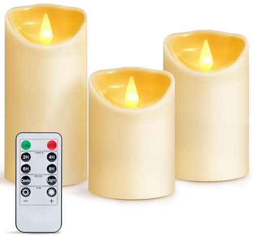 LED Candles Flameless Battery Operated-4x3 5x3 6x3 set of 3 Electric Candle with Remote and Timer Plastic Pillar Electronic Flickering Light for Wedding Party Birthday Christmas Ivory