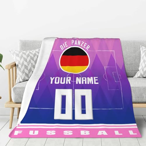 WeiaiziY Deutschland Personalisierte Kuscheldecke,Deutschland Decke mit Namen, Nummer & Teamlogo,Personalisierte Geschenk für Fußball Fans - Flauschige Weiche Decke für Stadion, Couch & Wohnzimmer