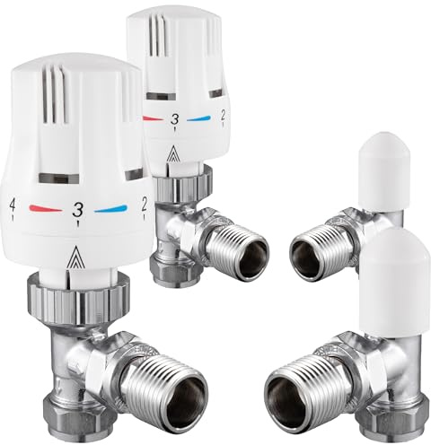 VANCOCO 2 Pack Angled TRV Radiator Valve 1/2×15mm with Lockshield