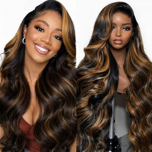 20 Pouces 9x6 Body Wave 200% Densité Perruque Femme Brésilien Perruque Sans Colle Cheveux Humain Glueless Wig Wear and Go Wig Human Hair Pre Plucked Pre Cut 1B/30 Highlight Ombre Couleur Perruque
