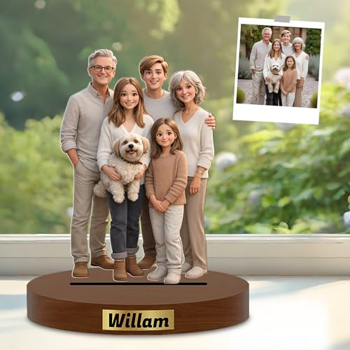 SLKXNU Personalisierte Paar-Stehfigur Figuren Statue Acryl, Benutzerdefinierte Cartoon-Fotostil Statue,Geschenke für Familie Mann Papa Männer,Desktop-Dekoration für Büro,Wohnzimmer und Schlafzimmer