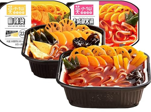 SntCrave Self-Heating Vegan Hot Pot 860g | Spicy Malatang, 2 x 430g | Ready in 15 minutes using cold water in the heating tray; no hob or electricity needed, for camping, picnics and travel.