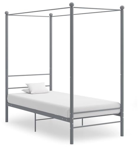 mzdioop Himmelbett Grau Metallbett 90x200 cm mit robustem Lattenrost pulverbeschichtetem Metallrahmen für Schlafzimmerrahmen und komfortable Schlafplattform