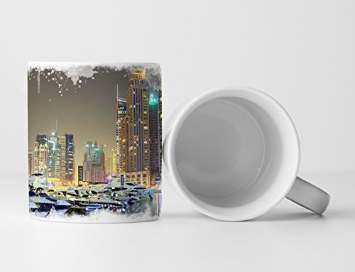 Eau Zone Fotokunst Tasse Geschenk Urbane Fotografie – Hochhäuser bei der Marina Bay in Dubai