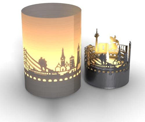 Düsseldorf Skyline Tube T-Light Schattenspiel - Motivkerze für Düsseldorf Fans, Souvenir-Geschenk, Projiziert faszinierendes Shattenspiel