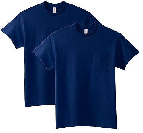 Gildan Unisex-Erwachsene Ultra Cotton T-Shirt mit Tasche, Style G2300, 2er-Pack Hemd, Marineblau, L
