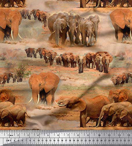 Soimoi Orange Baumwolle Batist Stoff Baum & Elefant Tier Stoff Meterware 42 Zoll breit