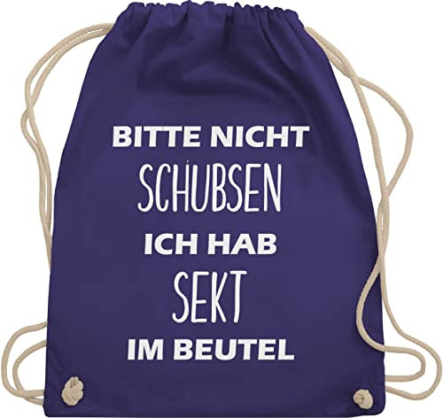 Turnbeutel Rucksack - Sportbeutel bedruckt Geschenk - Bitte nicht schubsen ich hab Sekt im Beutel - Unisize - Lila - sektgeschenke für frauen festival-bag festival sprüche stoffbeutel