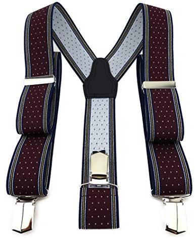 TigerTie Unisex Hosenträger in Y-Form mit 3 extra starken Clips - Farbe in bordeaux weinrot dunkelblau gold silber gepunktet gestreift - hochwertige Verarbeitung - Breite 35 mm