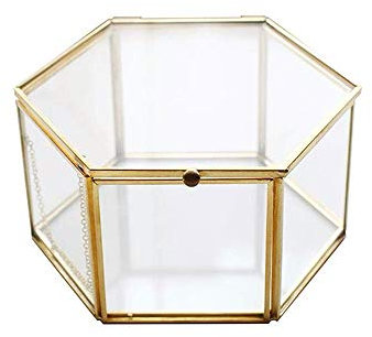 junao Schmuckkästchen aus Glas, geometrische Goldfarbe, zur Aufbewahrung und Präsentation von Ringen, Ohrringen und Blumen, Kupferglas