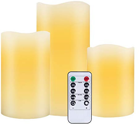 Nancia LED Kerzen,FlammenloseKerzen 250 Stunden Dekorations-Kerzen-Säulen im 3erSet.Realistisch flackerndeLED-Flammen10-TastenFernbedienung mit24 Stunden