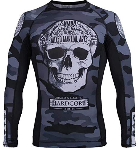 Hardcore Training Fear Zone Rash Guard Men's Kompressionshemd Herren Lange Ärmel Grappling Jiu Jitsu MMA Fitness Boxen No Gi