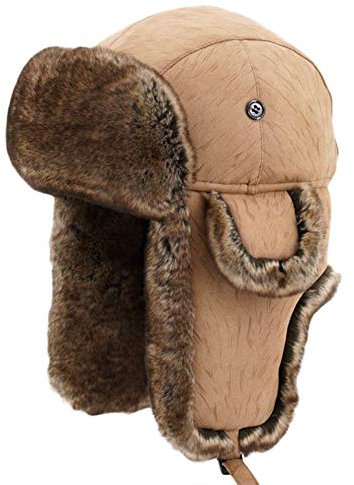 Insun Unisex Fliegermütze Wildleder Winddicht Trappermütze Warme Kunstfell Russische Mütze Gedrucktes Kamel L