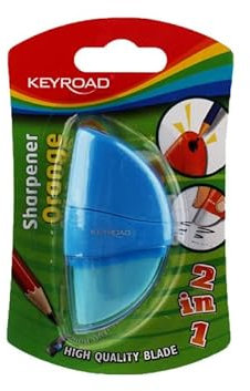 KEYROAD Ergonomischer Anspitzer Einzeln 2-in-1 mit Radiergummi / 1 Stück/Kunststoff/Klingen aus Stahl/von Bleistiften und Buntstiften/Blister - Mischfarben