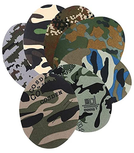 Clyhon 14 Pcs Flicken zum Aufbügeln, Camouflage Ovale Form Stoffaufnäher für Reparatur Nähen Ellenbogen Knie Eisen auf Applikationen