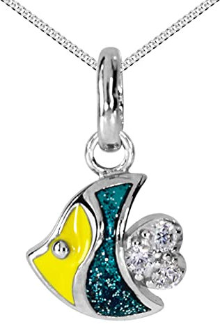 Kette mit Anhänger - kleiner Fisch - Silber 925/000 - Zirkonia
