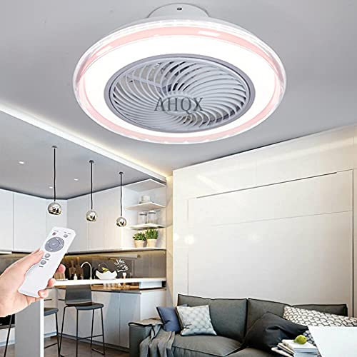 Invisible Circle Fan Ceiling Light LED Ceiling Fan with Lighting Ultra-Quiet Ceiling Fan Lamp with Remote Control Dimmable Fan Ceiling Lights Bedroom Dining Room Fan Ceiling Light Ø51cm,Pink